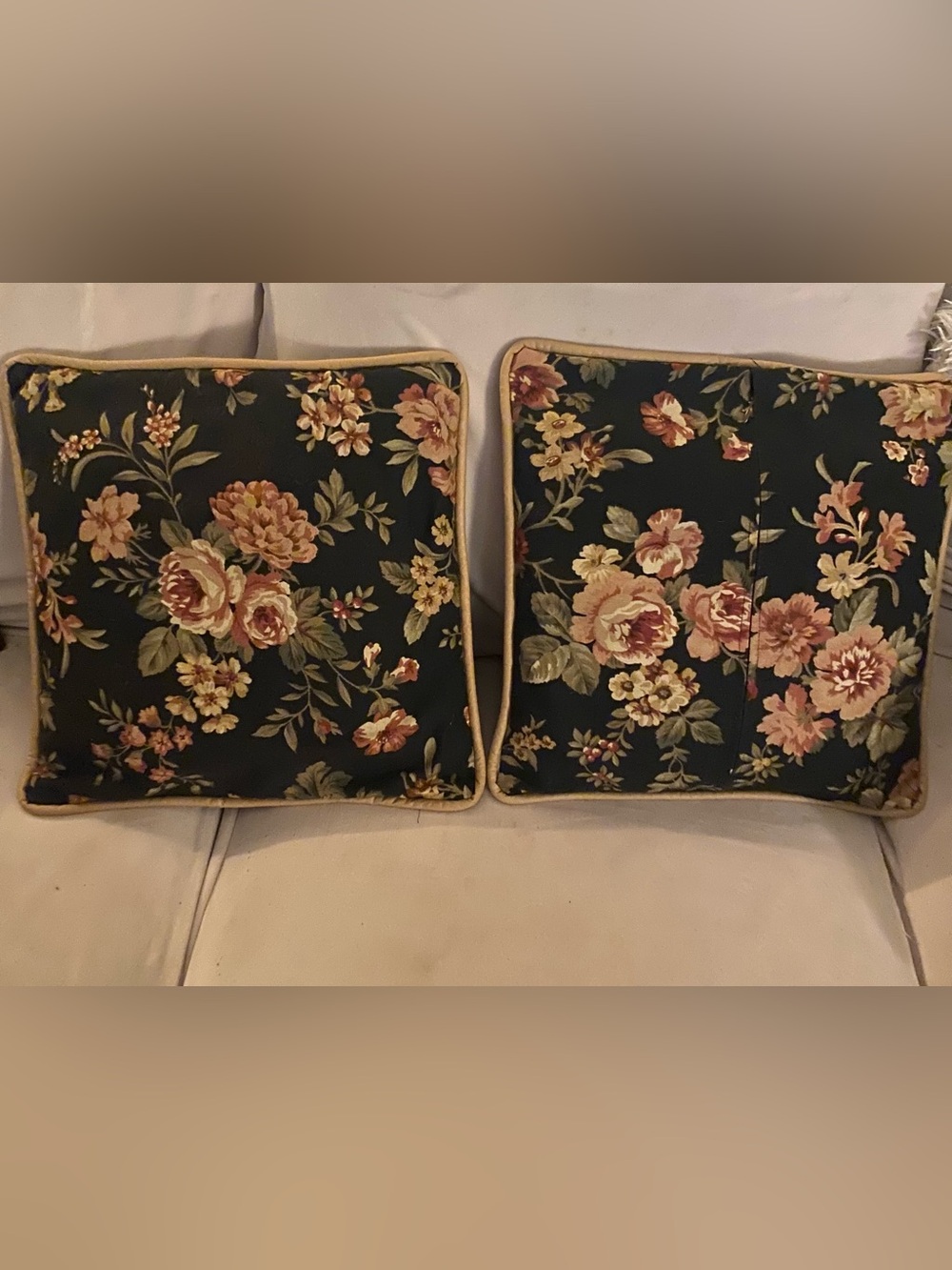 Vintage Floral Accent Pillows on black background